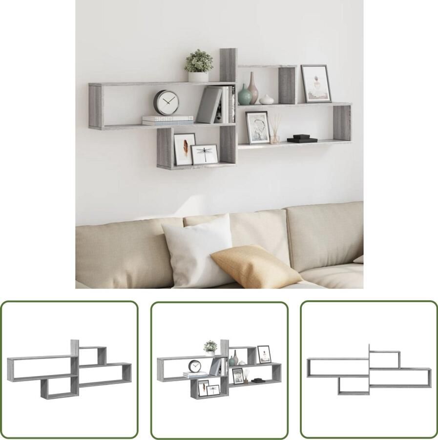 VidaXL Houten Kast Wandkast Wandschap 167 5x18x68 cm bewerkt hout grijs sonoma eikenkleurig Grijze Kast Opslagmogelijkheden Badkamerkast