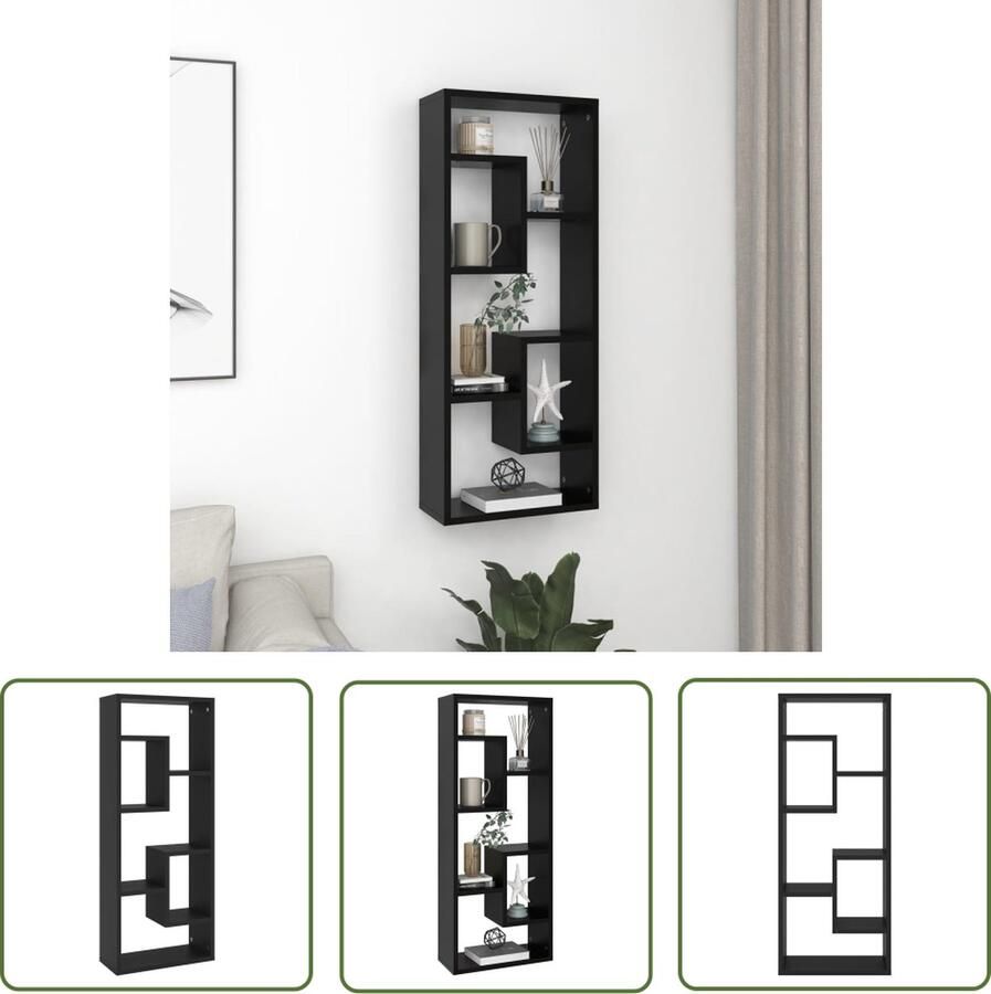 VidaXL Houten Kast Wandkast Wandschap 36x16x90 cm bewerkt hout zwart Zwarte Kast Badkamerkast Keukenkast