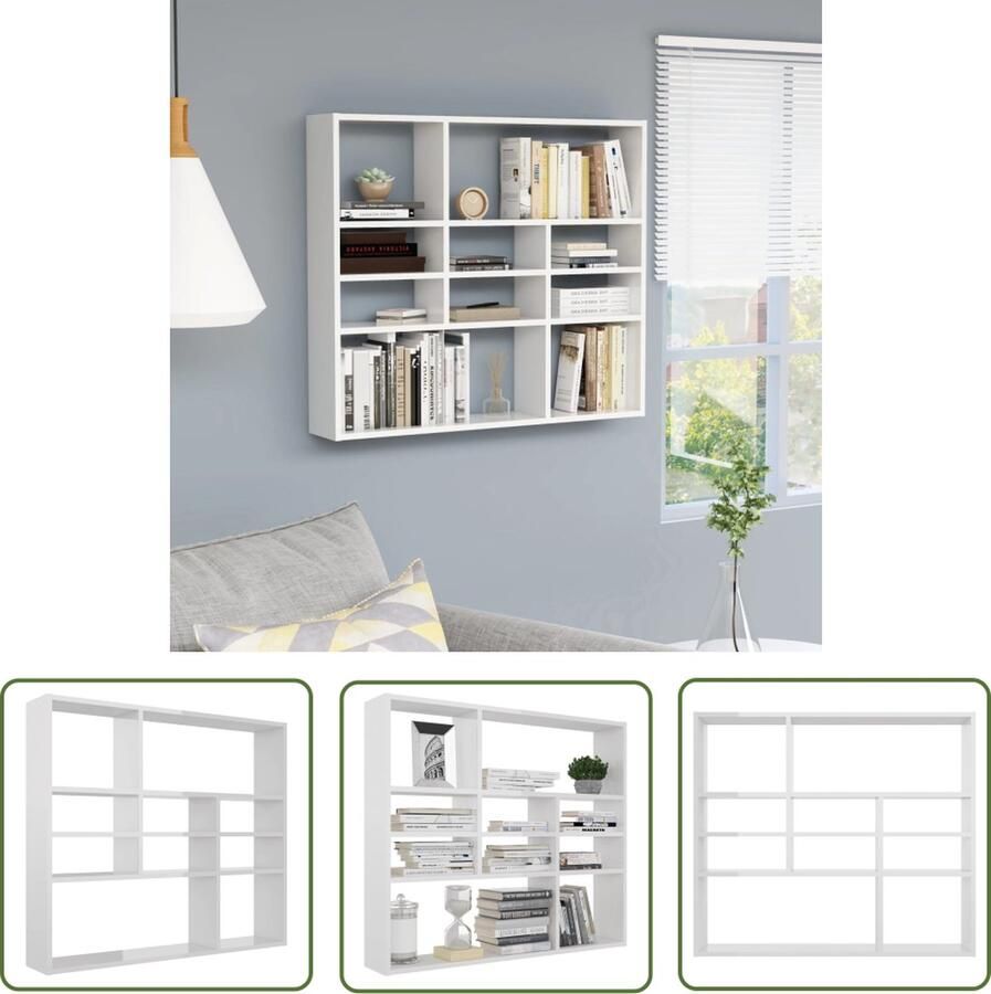 VidaXL Houten Kast Wandkast Wandschap 90x16x78 cm bewerkt hout hoogglans wit Opslagoplossing Witte Kast Modern Wonen