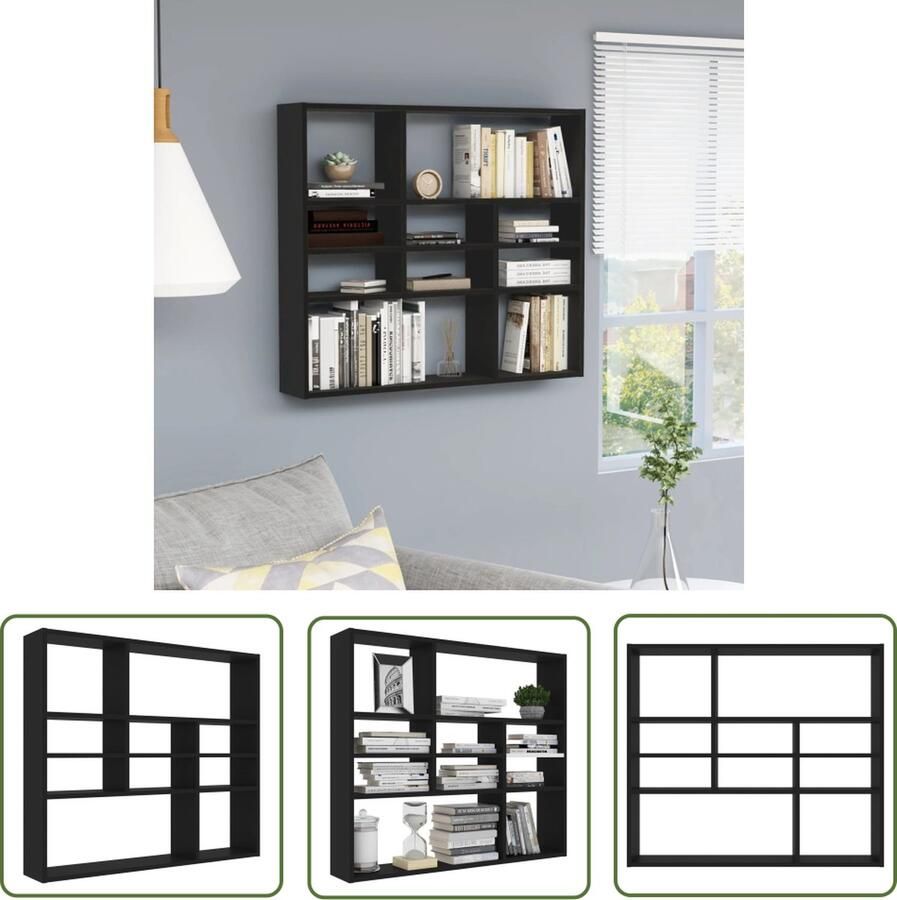 VidaXL Houten Kast Wandkast Wandschap 90x16x78 cm bewerkt hout zwart Zwarte Kast Opslagoplossing Woonaccessoires