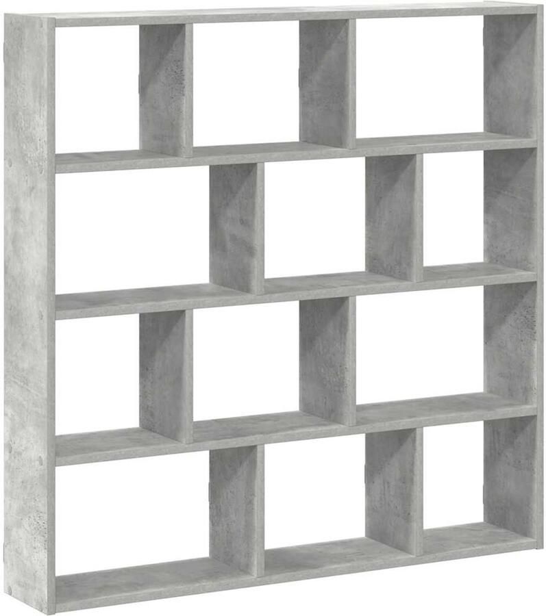 The Living Store Wandschap kubus 12 vakken bewerkt hout betongrijs Wandplankje Opbergkast Houten Plank Kastje Kubusvormig