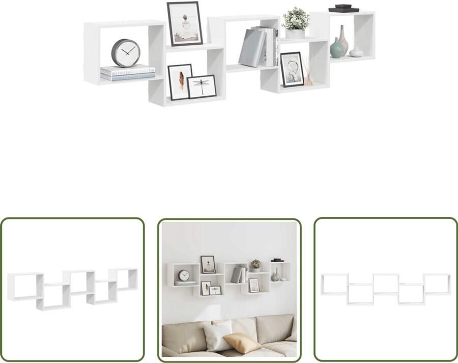 The Living Store Wandschap kubus 5 vakken bewerkt hout wit Wandplankje Houten Plank Opslagoplossing Kastje Decoratiekast