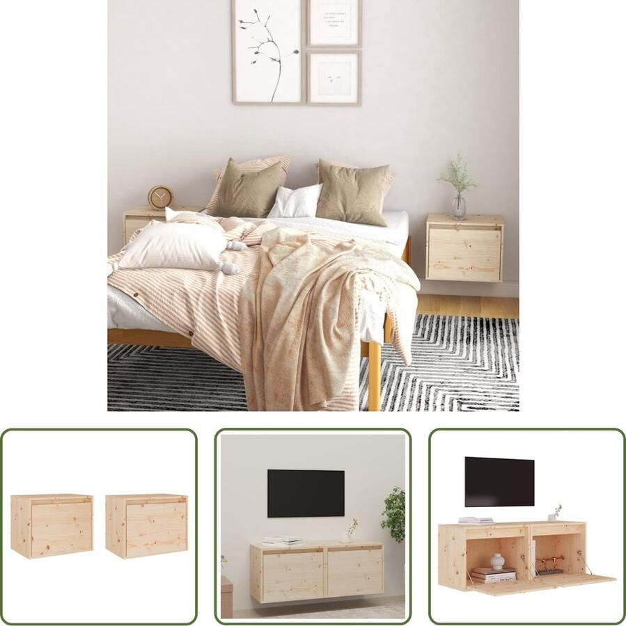 The Living Store Wandkasten 2 st 45x30x35 cm massief grenenhout Zwevende Wandkast Houten Wandkast Grenenhouten Kast Wandkast Set Hangend Meubel