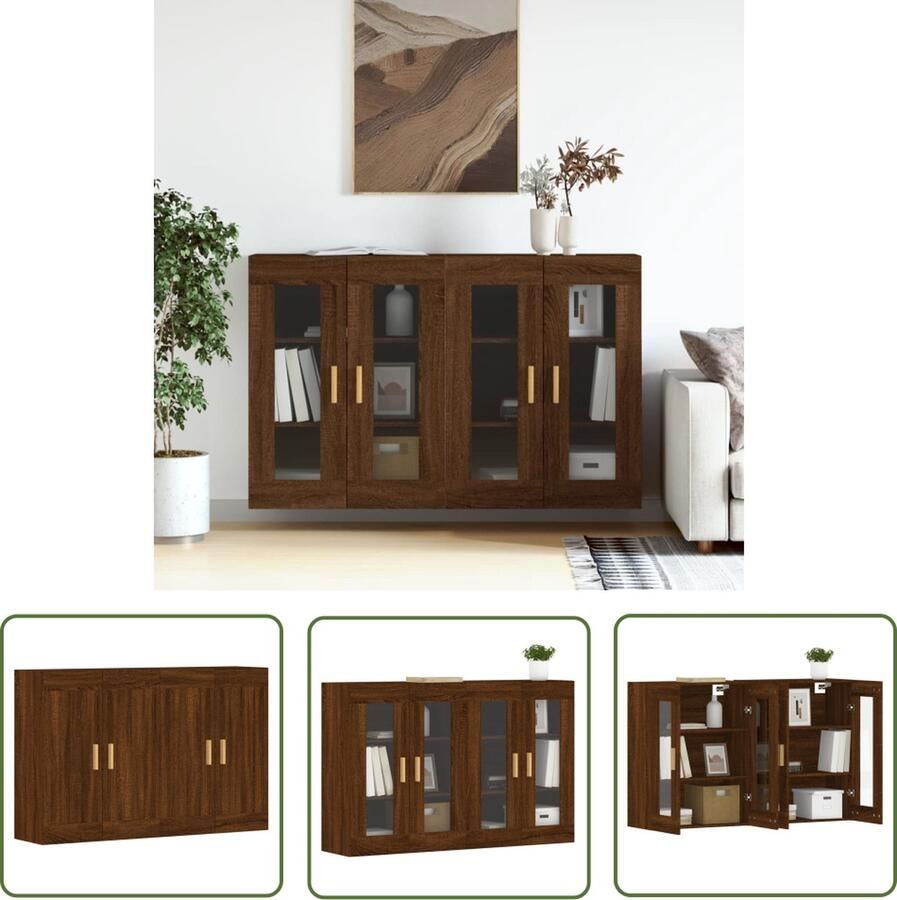 The Living Store Hangkasten 2 st bewerkt hout bruin eikenkleur Hangkast Wandkast Bruine Eiken Houten Kast Opbergkast