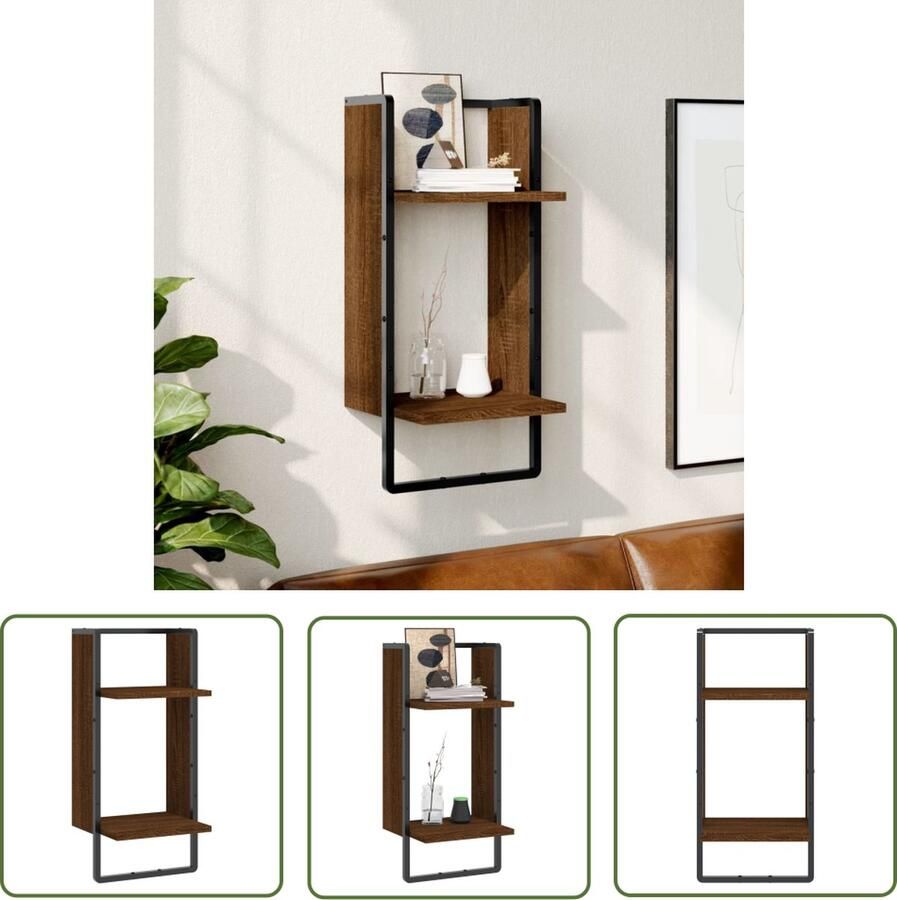 The Living Store Wandschap met stang 30x25x65 cm bruin eikenkleur Zwevend Wandschap Houten Wanddecoratie Wandplanken Opbergwand Bruine Eiken Meubilair