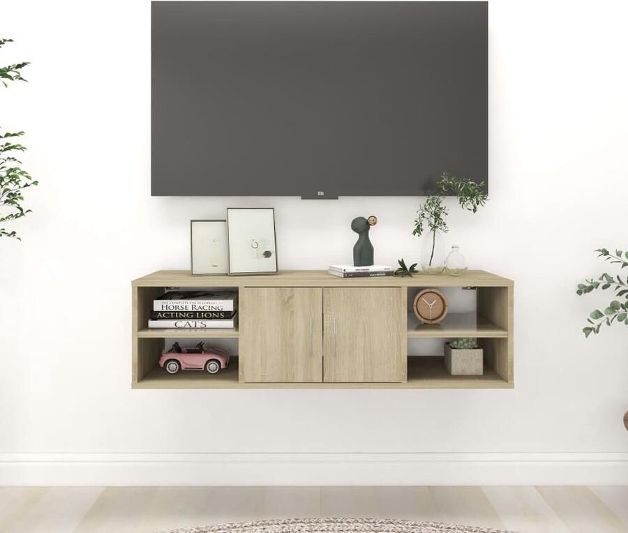 The Living Store Wandschap 102x30x29 cm bewerkt hout sonoma eikenkleurig Wandplank Kasten Opslag Badkamer Kast Woonkamer Meubels