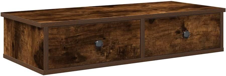 The Living Store Wandschap met lades 80x31x17 cm bewerkt hout gerookt eikenkleur Wandplankje Kasten Bergruimte Houten Kasten Badkamermeubilair