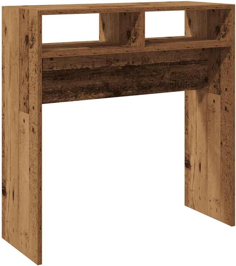 The Living Store Wandtafel 78x30x80 cm bewerkt hout oud houtkleurig Consoletafel Wandtafel Houten Tafel Vintage Tafel Entreetafel