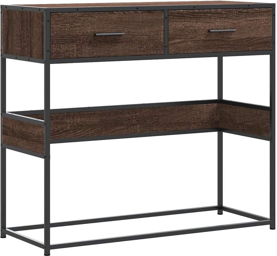 The Living Store Wandtafel 90x35x80 cm bewerkt hout bruin eikenkleur Console Tafel Bruine Eikenhouten Tafel Houten Kast Entreehal Meubilair Living Room Furniture