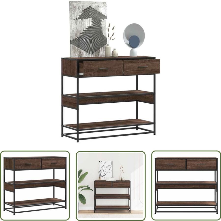 VidaXL Wandtafel 90x35x80 cm bewerkt hout bruin eikenkleur Wandtafel Houten Kast Opbergkast Entreetafel Livingroom Furniture