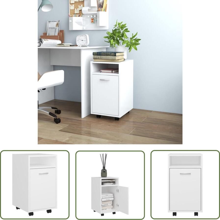 The Living Store Bijzetkast met wielen 33x38x60 cm bewerkt hout wit Witte Kast Houten Kast Bijzetkast Opbergkast Kast Met Lade - Foto 2