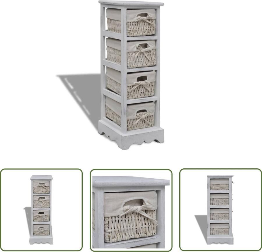 The Living Store Houten Kastje Wit 25x28x74cm Incl 4 Manden Duurzaam Paulowniahout Witte Kast Houten Kast Opbergkast Opbergvak Kastje - Foto 2