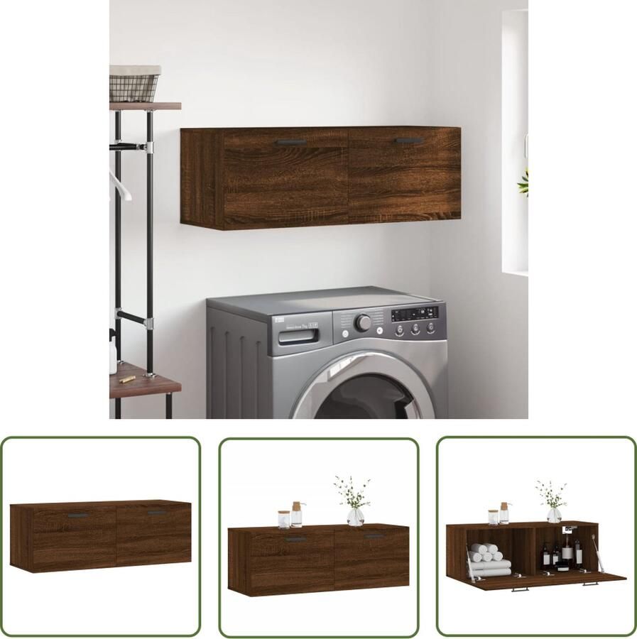 The Living Store Zwevende wandkast Bruineiken 100 x 36.5 x 35 cm Duurzaam hout Montage vereist Zwevende Wandkast Houten Kast Bruine Eiken Meubels Opbergkast Wandopstelling - Foto 2