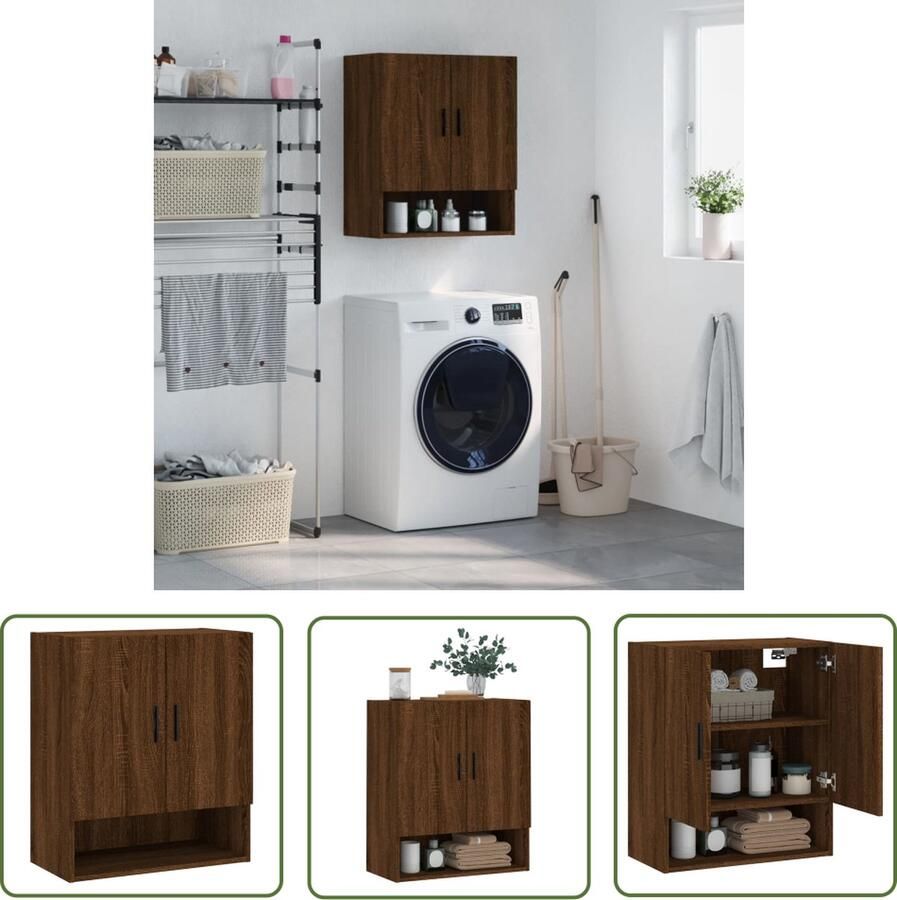 The Living Store Zwevende Wandkast Bruineiken 60 x 31 x 70 cm Duurzaam hout Zwevende Wandkast Houten Kast Bruine Kast Opbergkast Wandmontage - Foto 2