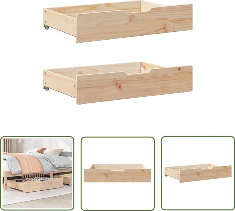 The Living Store Bedlades 2 st met wieltjes 85x55x16 cm massief grenenhout Bedladekast Houten Kasten Opbergkasten Slaapkamerspullen Kastonderdeel