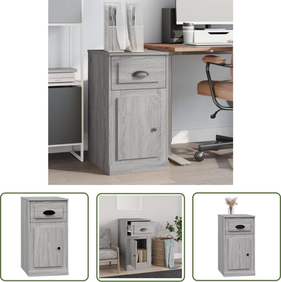 The Living Store Bijzetkast met lade 40x50x75 cm bewerkt hout grijs sonoma eiken Bijzettafel Houten Kasten Grijze Kast Salontafel Opslagkast - Foto 2
