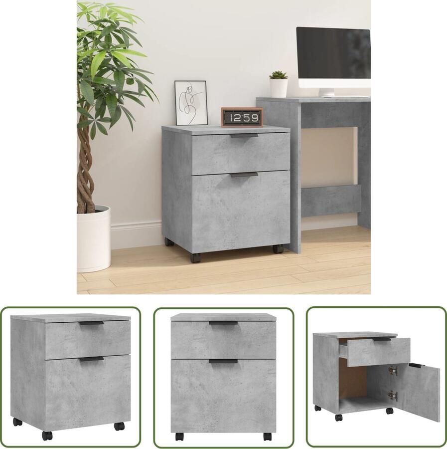 The Living Store Dossierkast verrijdbaar 45x38x54 cm bewerkt hout betongrijs Dossierkast Houten Kasten Grijze Meubels Bureau Accessoires Opbergkasten - Foto 2