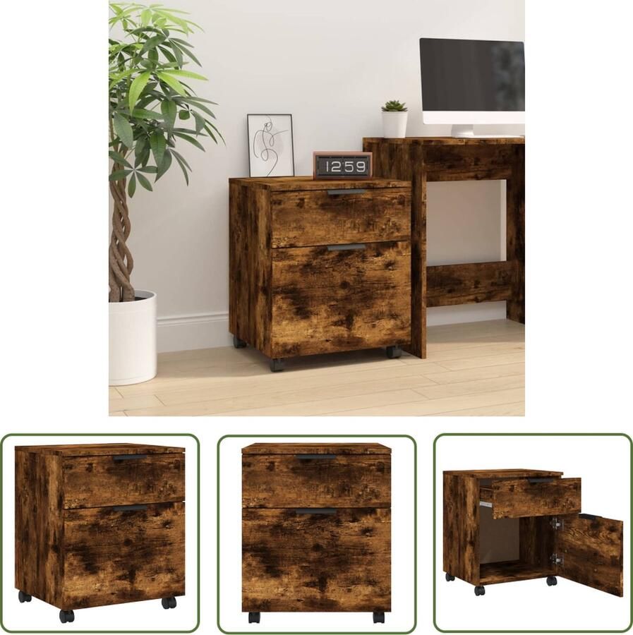 The Living Store Dossierkast op wielen Gerookt eiken 45 x 38 x 54 cm Praktisch en stijlvol Dossierkast Houten Kasten Bureau Accessoires Opbergkasten Robuuste Meubels - Foto 3