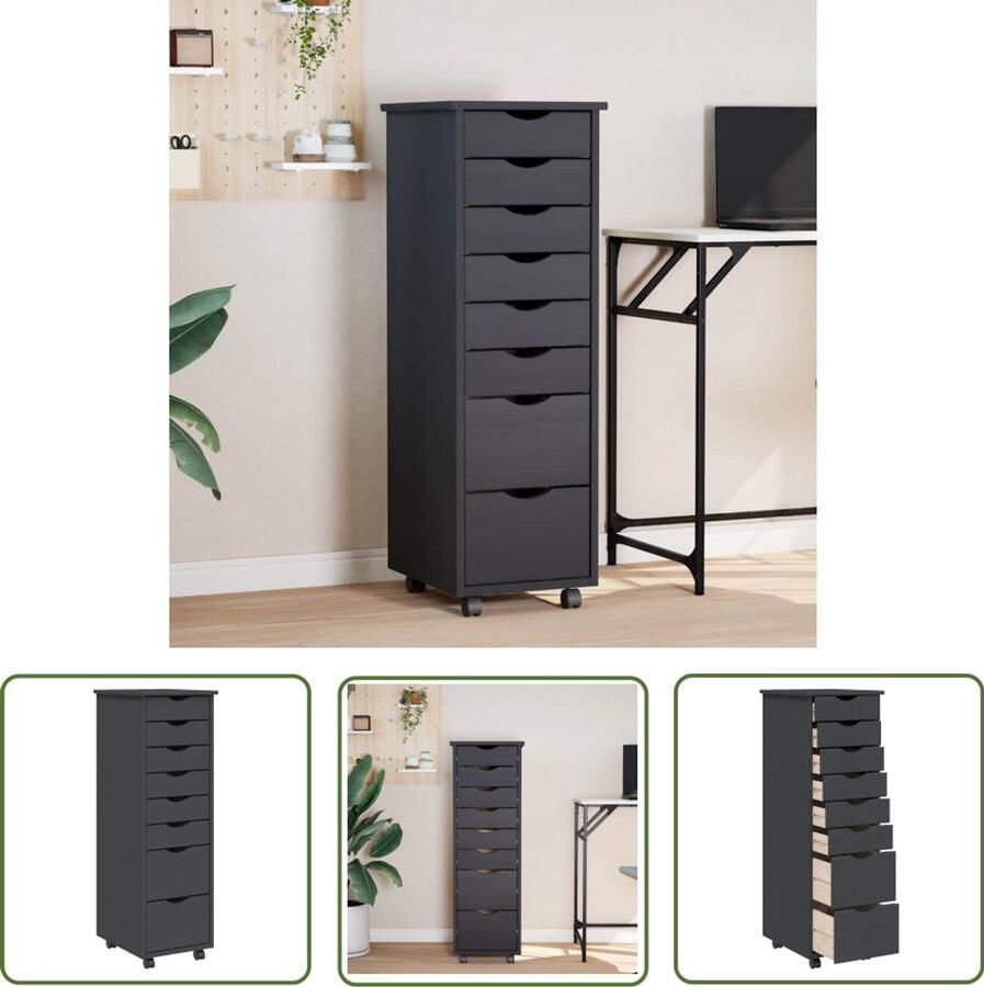 The Living Store MOSS Verrijdbare Ladekast 34 x 39 x 103 cm Grijs met Flexibele Wielen Voldoende Opbergruimte en Massief Grenenhout Verrijdbaar Ladenkast Houten Kasten Opberglade Grenoblehouten Meubels Flexibele Wielen