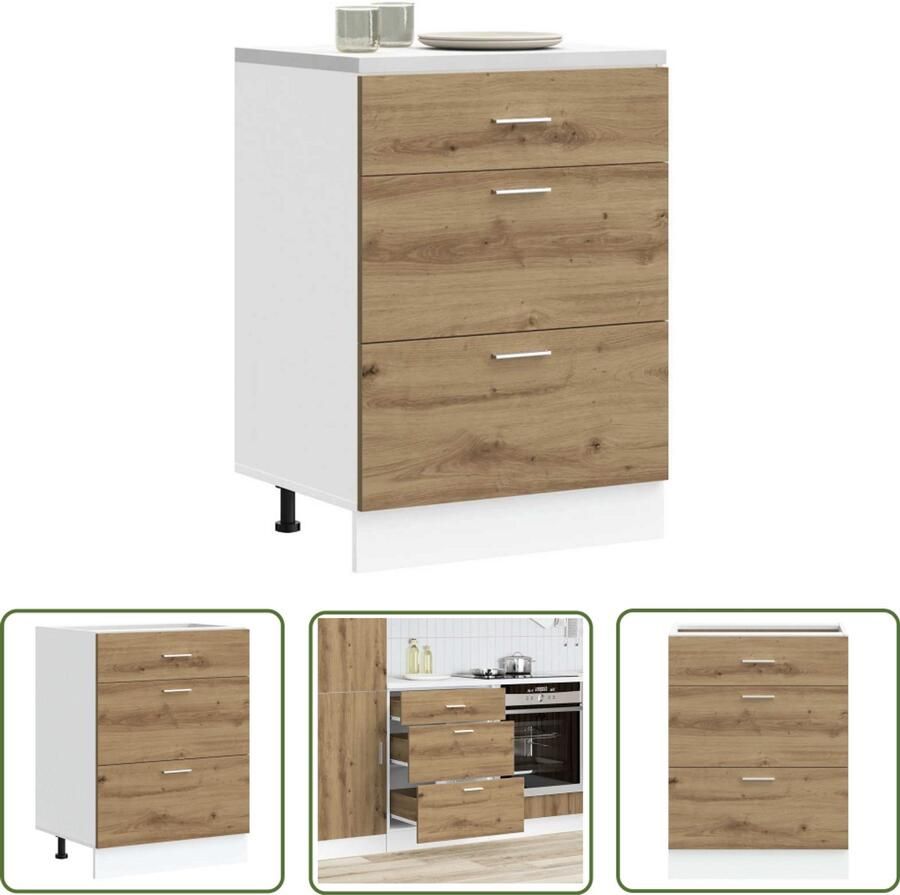 VidaXL Houten Keuken Kast Keuken Onderkast Keuken onderkast bewerkt hout artisanaal eikenkleur Opslagruimte Keuken Kunststof Keuken Kast Eiken Kleur