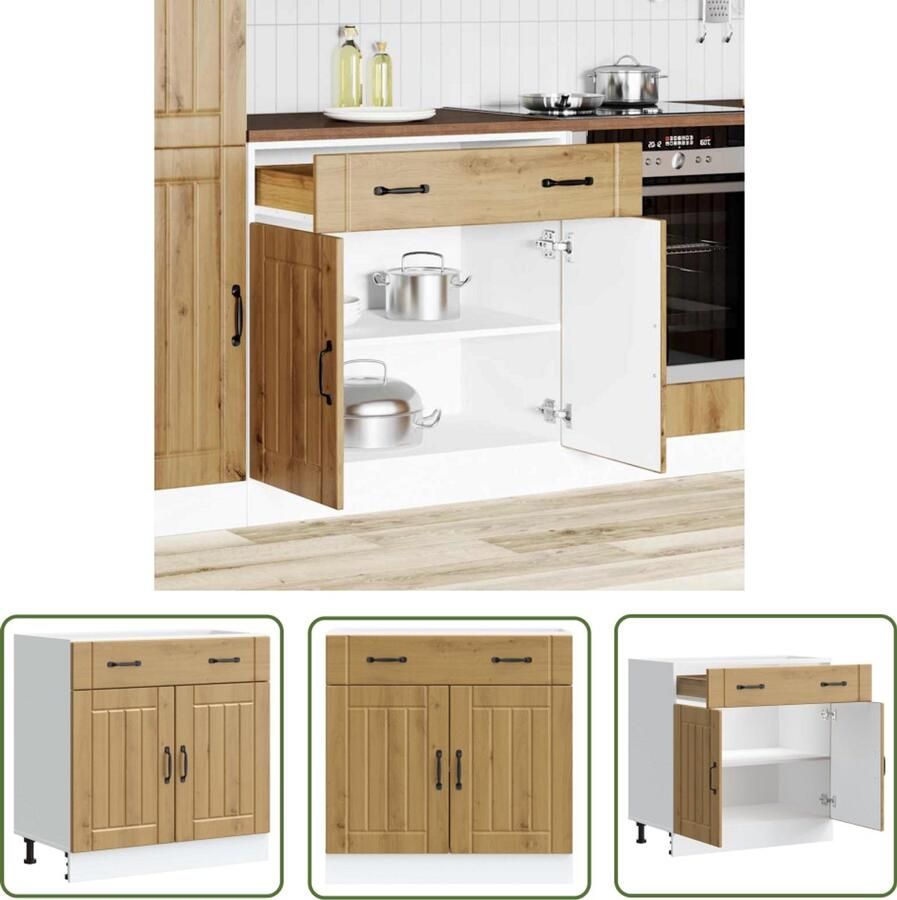 VidaXL Keuken onderkast Lucca bewerkt hout artisanaal eikenkleur Keukenonderkast Houten Keuken Eiken Kleur Opslagruimte Keuken Organisatie