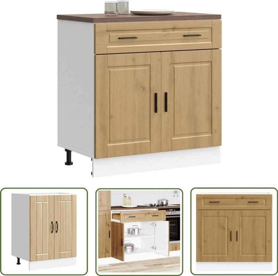 VidaXL Houten Keuken Keukenonderkast Keuken onderkast Porto bewerkt hout artisanaal eikenkleur Eik Kleur Opslagoplossing Keuken Design