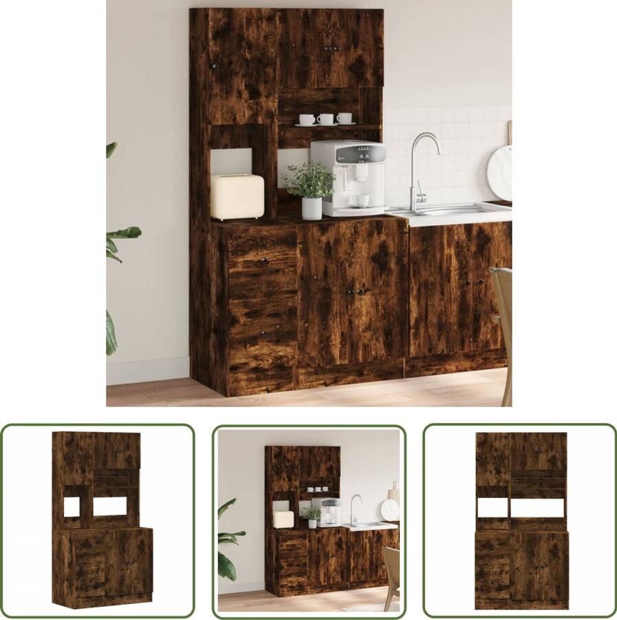 VidaXL Houten Keukenkast 95x50x180 cm bewerkt hout gerookt eikenkleurig Bruine Keukenkast Bewerkt Hout Opslagoplossing Keuken