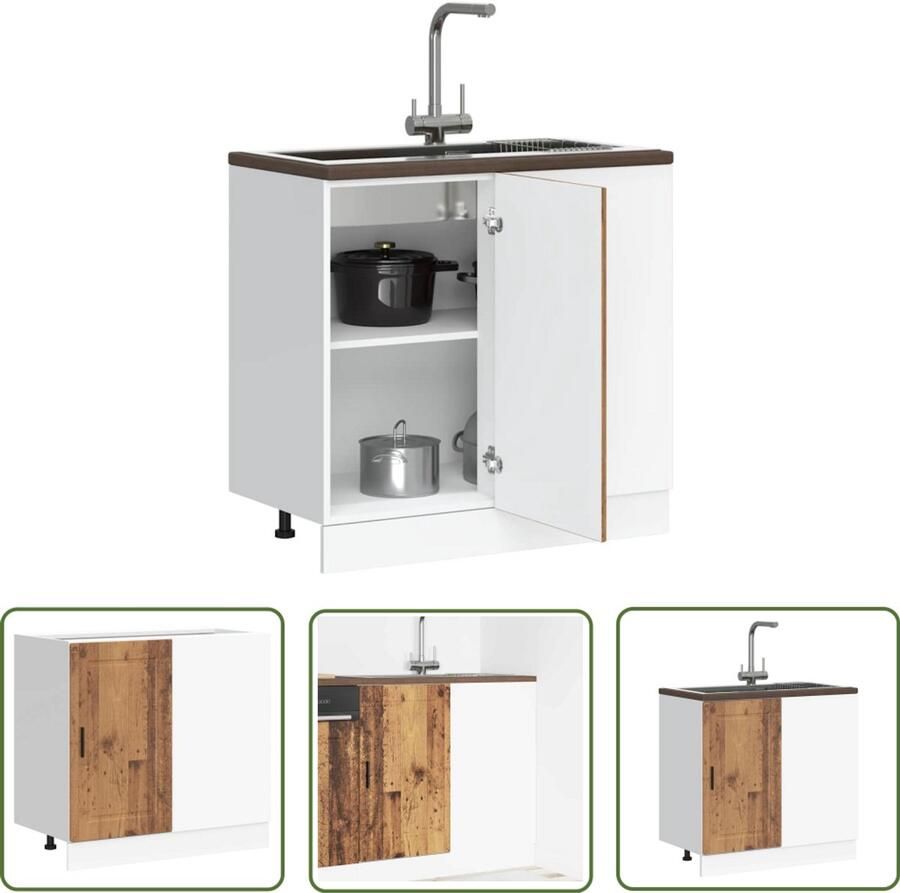 The Living Store Keuken onderkast Porto bewerkt hout oud houtkleurig Keukenonderkast Houten Keukenkast Opslagoplossing Keuken Keukenmeubel Houtlook