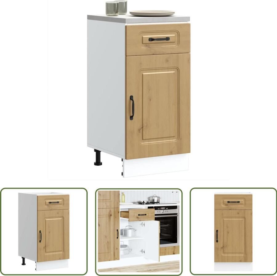 The Living Store Keuken onderkast Kalmar bewerkt hout artisanaal eikenkleur Keukenonderkast Houten Keukenkasten Opslagoplossing Keuken Artisian Eiken Kalmar Serie