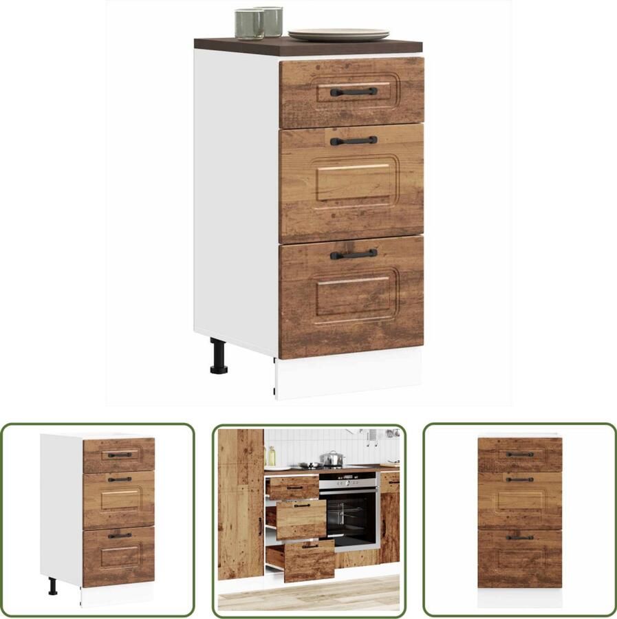 VidaXL Keuken onderkast Kalmar bewerkt hout oud houtkleurig Keukenkasten Houten Keukenkasten Onderkasten Opslagoplossing Keuken Organisatie - Foto 2