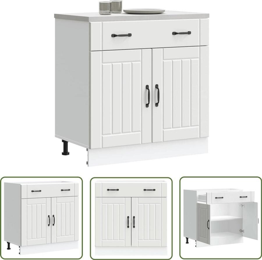 The Living Store Keuken onderkast Lucca bewerkt hout wit Keukenonderkast Houten Keukenkast Witte Keukenkast Opslagruimte Keuken Keukenopstelling