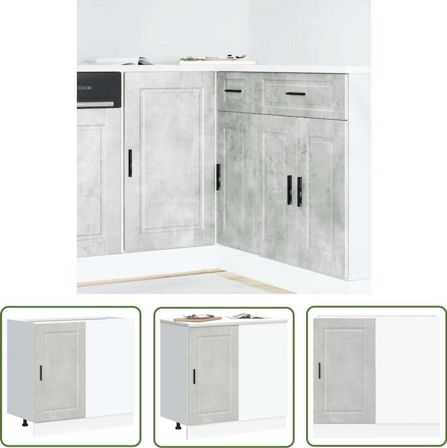 The Living Store Keuken onderkast Porto bewerkt hout betongrijs Keukenonderkast Houten Keukenkast Opslagruimte Keuken Keukenopstelling Betongrijs Meubilair