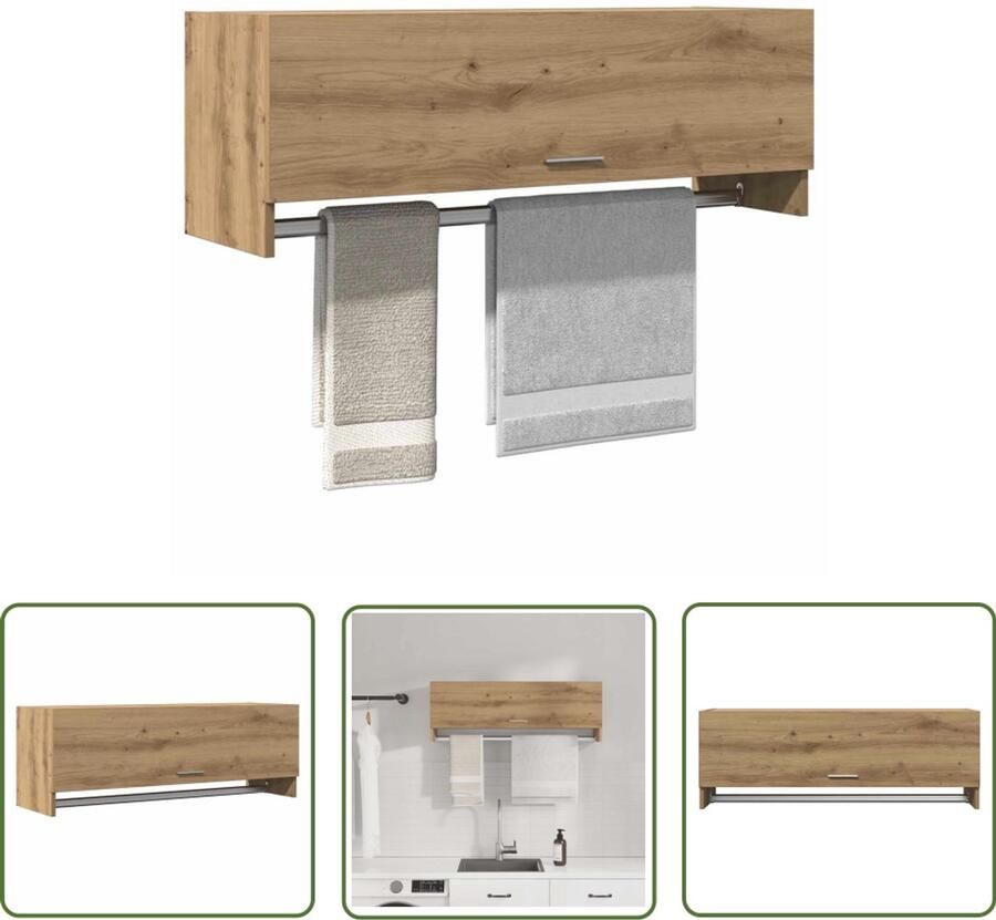 The Living Store Kledingkast 100x32 5x35 cm bewerkt hout artisanaal eikenkleurig Kledingkast Houten Kledingkast Garderobe Bergruimte Opbergkast