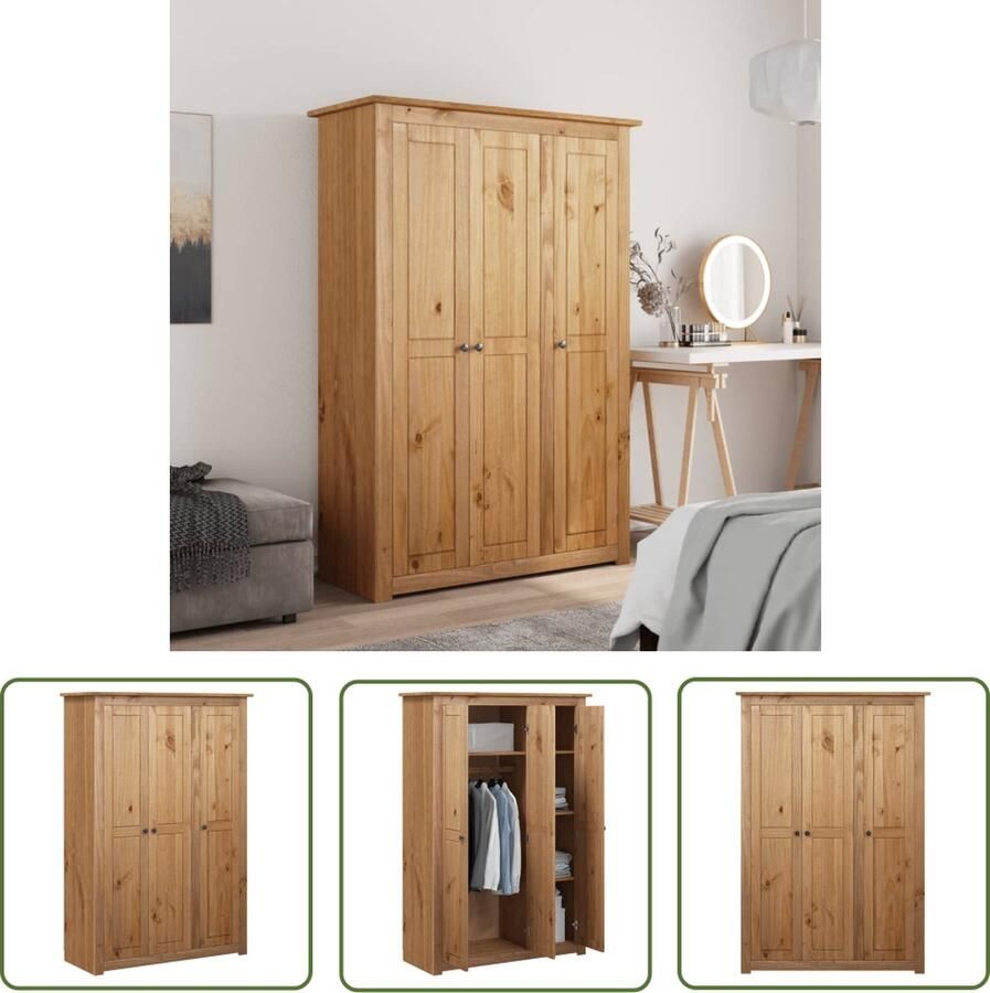 The Living Store Kledingkast 3 Deuren Massief Grenenhout 118x50x171.5 cm Natuurlijke houtkleur Kledingkast Houten Kledingkast Grenenhouten Kledingkast Met 3 Deuren Bergruimte - Foto 2