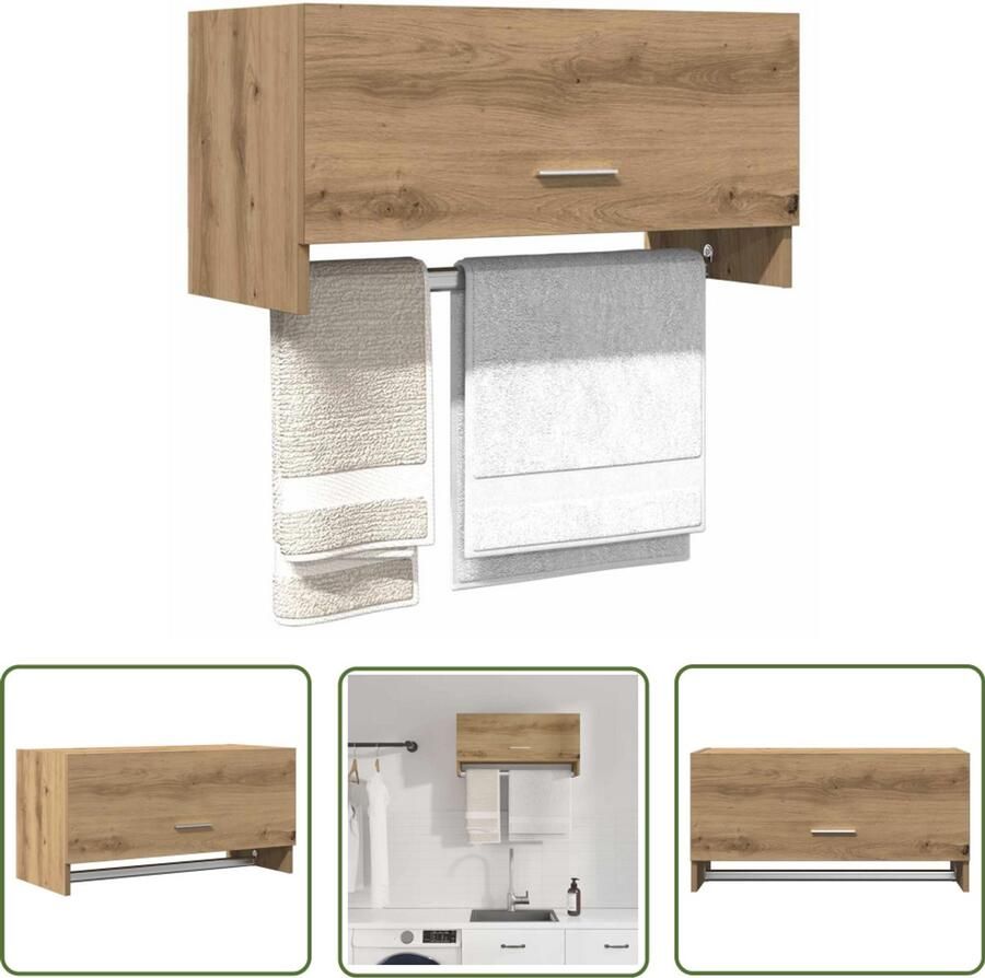 The Living Store Kledingkast 70x32 5x35 cm bewerkt hout artisanaal eikenkleur Kledingkast Houten Kledingkast Opslagoplossing Garderobe Kasten