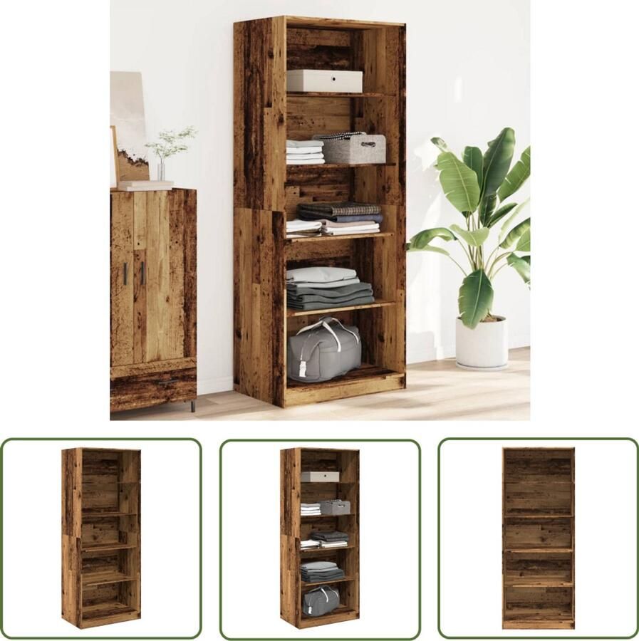 The Living Store Kledingkast 80x50x200 cm bewerkt hout oud hout Kledingkast Houten Kledingkast Vintage Kledingkast Garderobe Kleding Rek