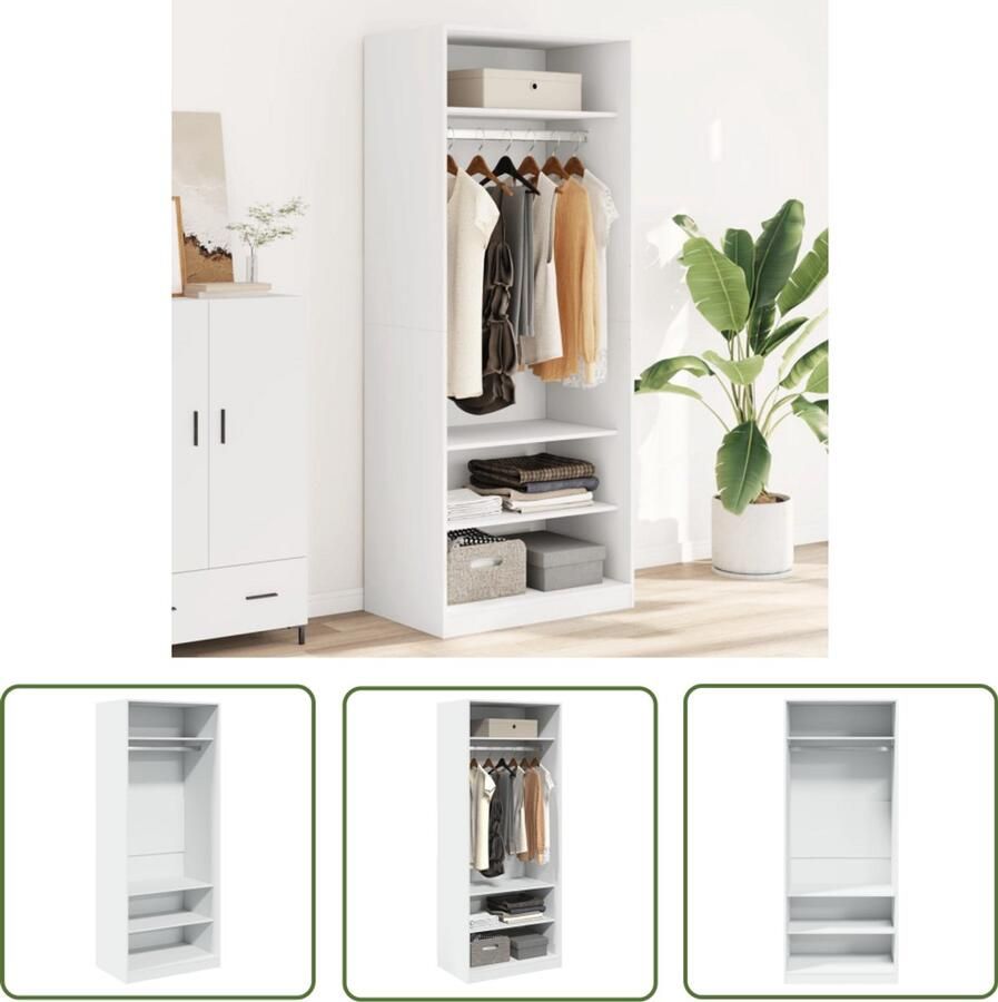 The Living Store Kledingkast 80x50x200 cm bewerkt hout wit Kledingkast Houten Kledingkast Wit Kledingkast Ruime Kledingkast Garderobe