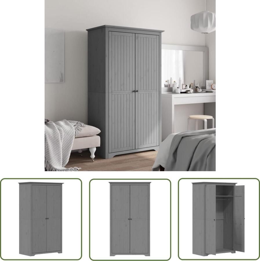 The Living Store Kledingkast FRANS Klassiek 101 x 52 x 176.5cm Massief grenenhout Kledingkast Houten Kledingkast Vintage Kledingkast Frans Design Opbergkast - Foto 2