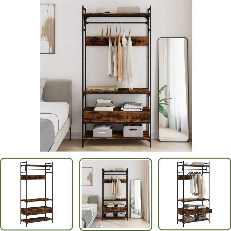 VidaXL Houten Kledingkast met lades 89x39x184 5 cm bewerkt hout gerookt eiken Bruine Kledingkast Garderobe Bergruimte