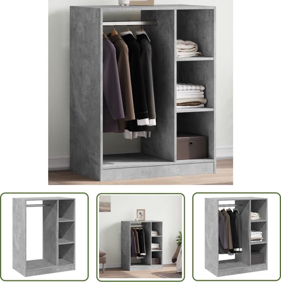 The Living Store Kledingrek Betongrijs Hout 77x48x102 cm Ruim Met Stevig Bewerkt Hout Trendy Compact Design Kledingrek Houten Kledingrek Kledingkast Opbergkast Garderobe