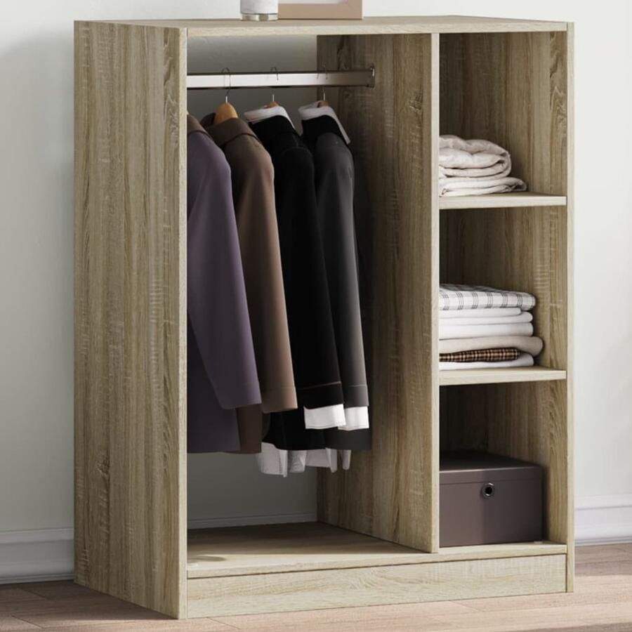 The Living Store Kledingkast 77x48x102 cm bewerkt hout sonoma eikenkleurig Kledingrek Houten Kledingrek Garderobe Kleedhangers Opbergoplossing