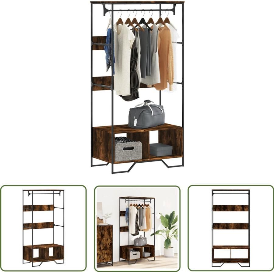 The Living Store Kledingkast 90x50x180 cm bewerkt hout gerookt eikenkleurig Kledingrek Houten Kledingrek Garderobe Opbergoplossing Kledingkast