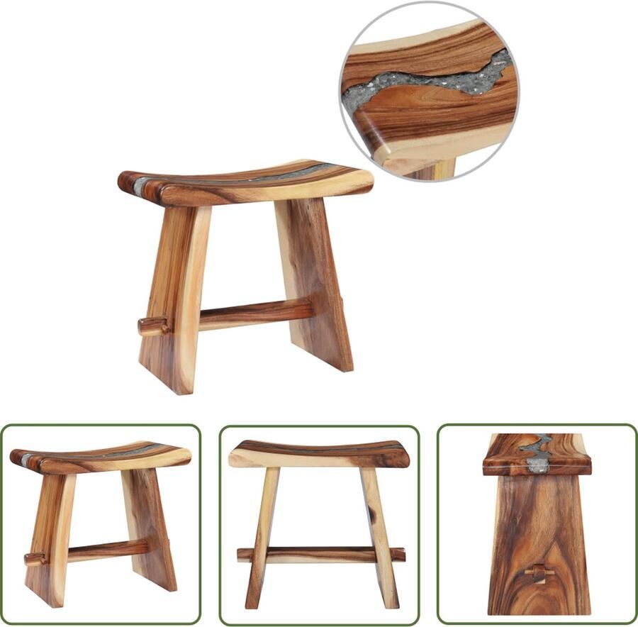 The Living Store Kruk Suarhout 50x30x45 cm Handgemaakt Suarhout Kruk Houten Kruk Vintage Kruk Industriële Kruk Handgemaakte Kruk