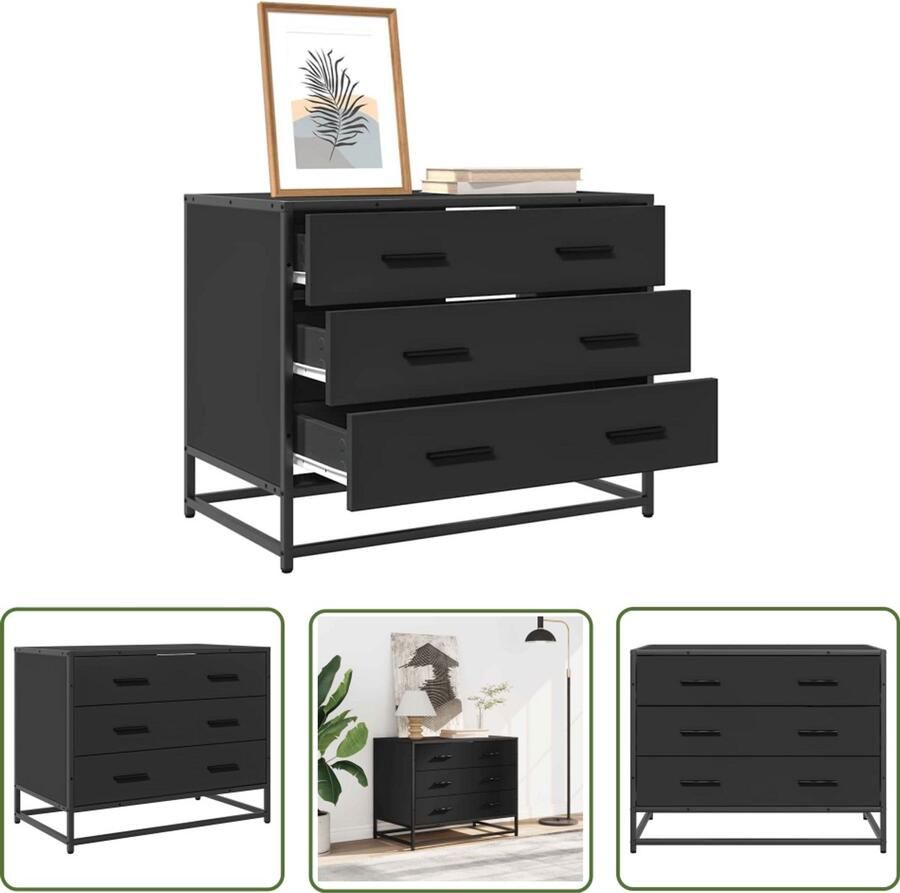 VidaXL Ladekast 70x41x56 cm bewerkt hout zwart Ladekast Houten Lade Kast Opslagkast Bergruimte Dressoir