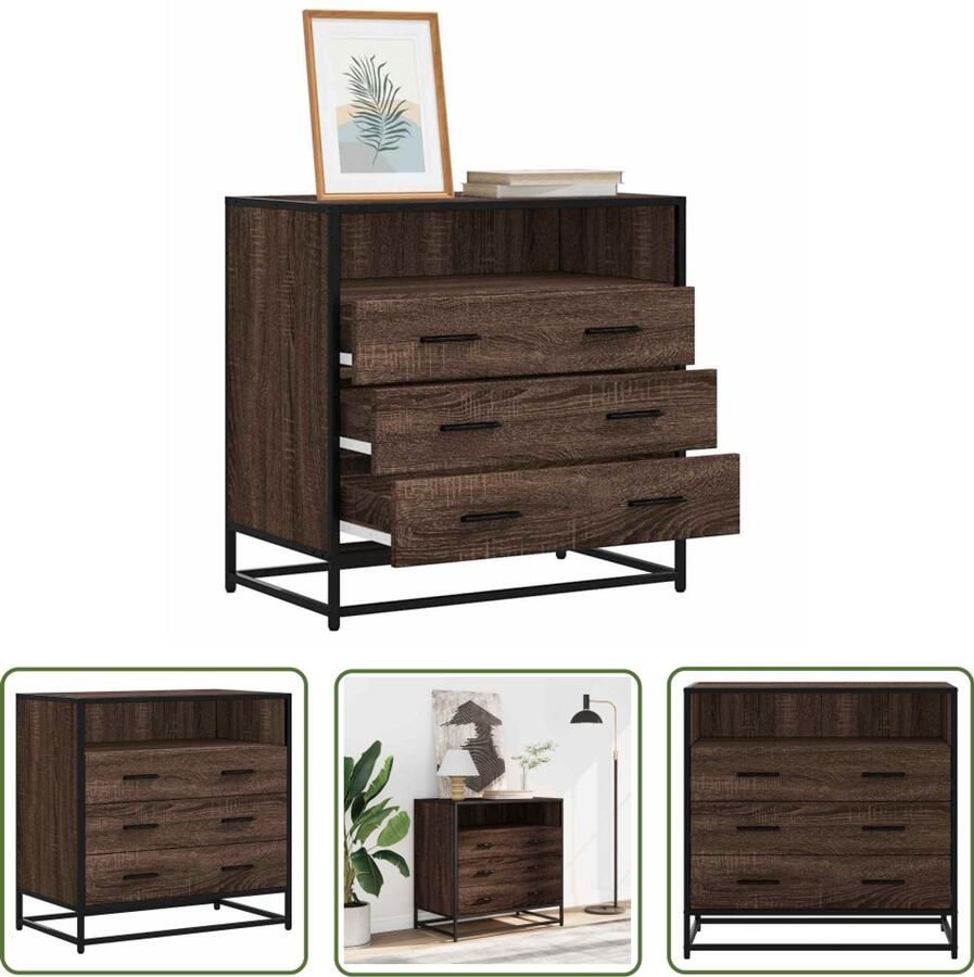 VidaXL Ladekast 70x41x70 cm bewerkt hout bruin eikenkleur Ladekast Houten Lade Bruine Eiken Kleur Opbergkast Tv Meubel