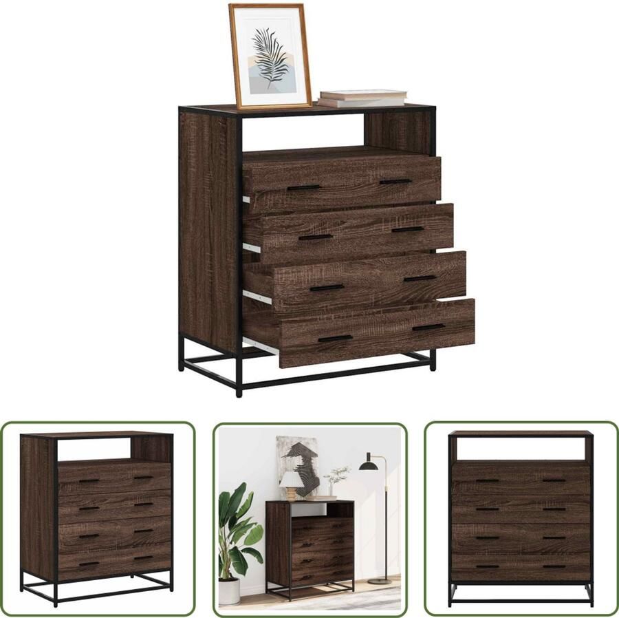 VidaXL Ladekast 70x41x83 5 cm bewerkt hout bruin eikenkleur Ladekast Houten Lade Opslagkast Bruine Eiken Kleur Vintage Kast