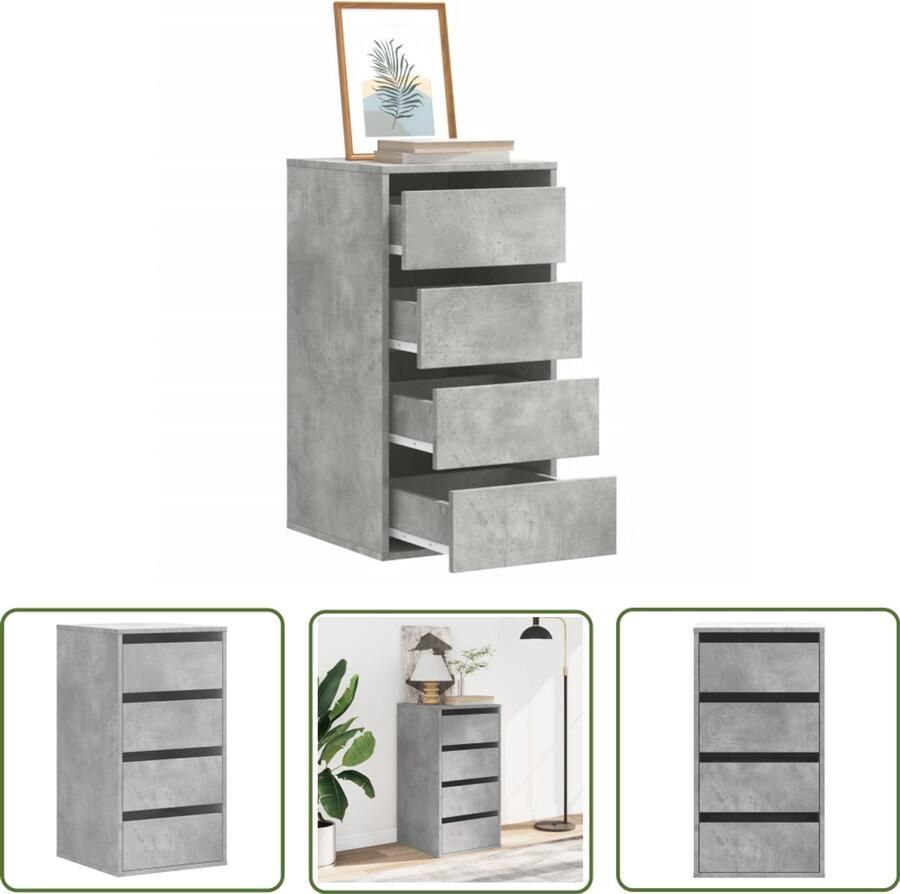 VidaXL Houten Ladekast 40x41x76 cm bewerkt hout betongrijs Opbergkast Betonnen Grijze Ladekast Vintage Ladekast