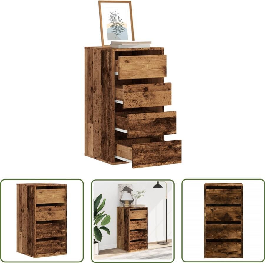 VidaXL Ladekast 40x41x76 cm bewerkt hout oud houtkleurig Ladekast Houten Ladekast Vintage Kast Opslagoplossing Badkamerkast