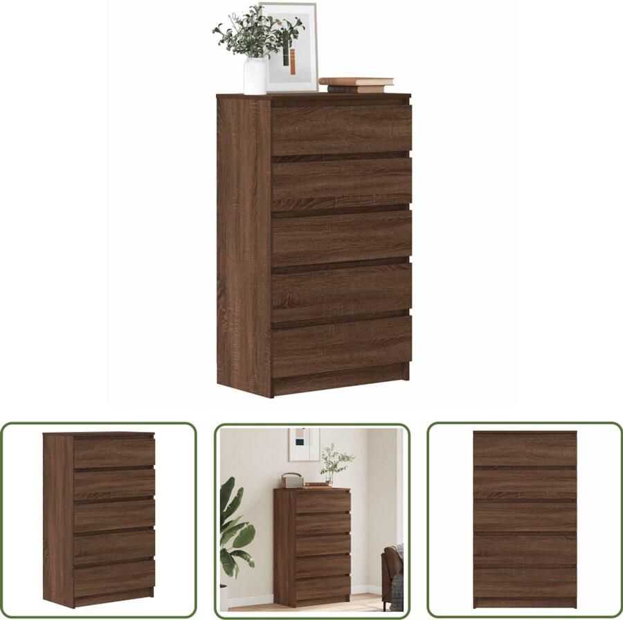 VidaXL Houten Ladekast 60x36x103 cm bewerkt hout bruin eikenkleur Bruine Ladekast Vintage Ladekast Salontafel