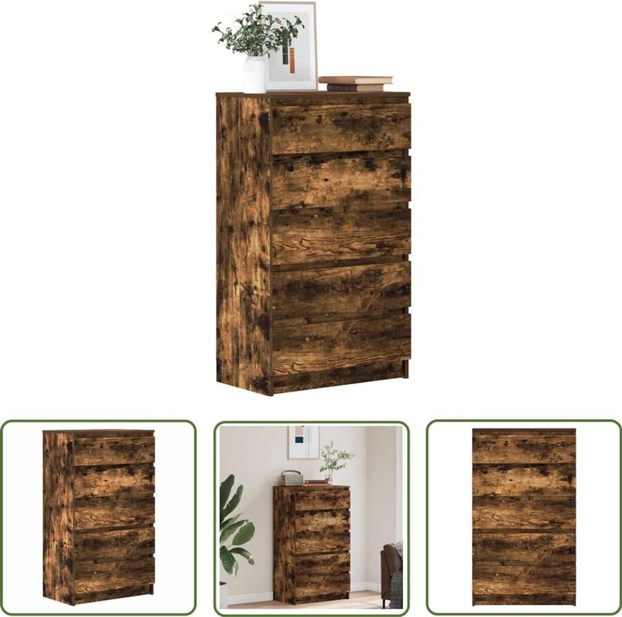 VidaXL Houten Ladekast 60x36x103 cm bewerkt hout gerookt eikenkleurig Bruine Ladekast Vintage Ladekast Salontafel